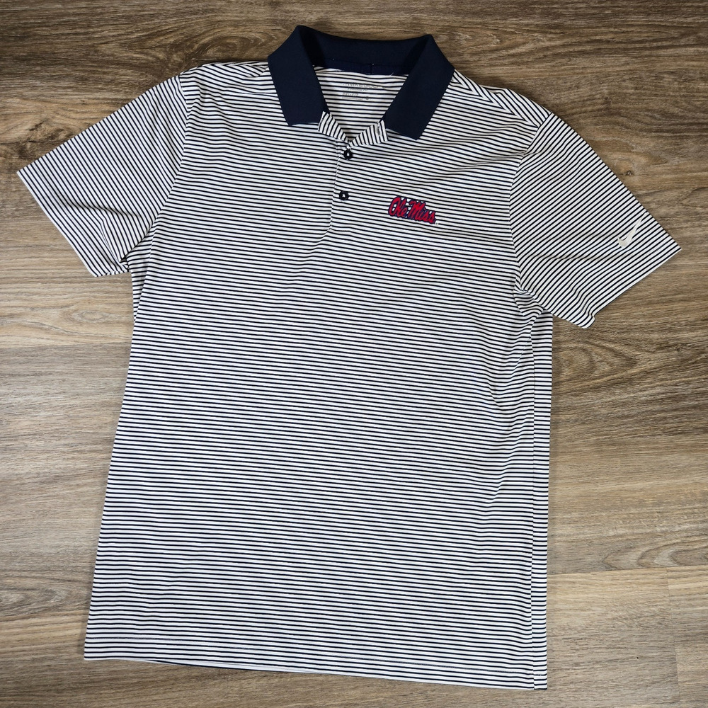 Nike Ole Miss Rebels Polo Shirt Mens M Black Dri Fit Striped Golf NCAA SEC